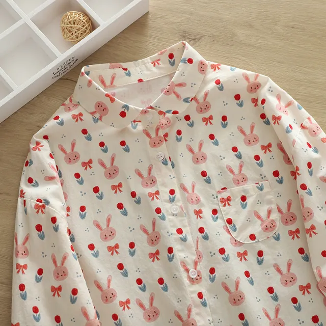 Autumn New Women's Clothing Printed Loose Lapel Long Sleeves Shirt Rabbit Print - Shop at LoveMi