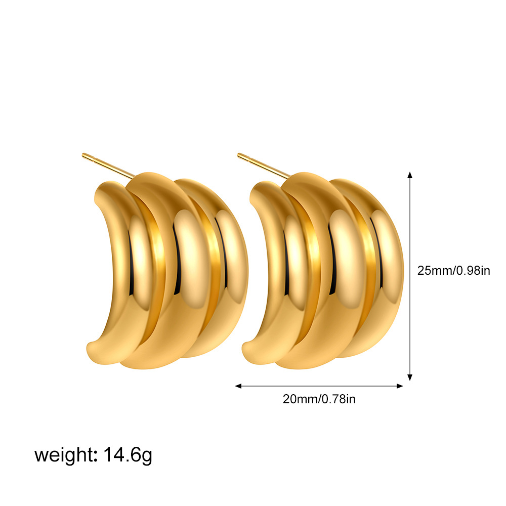 European And American Stainless Steel Curved Claw Glossy 18K Gold Stud Earrings Exaggerated