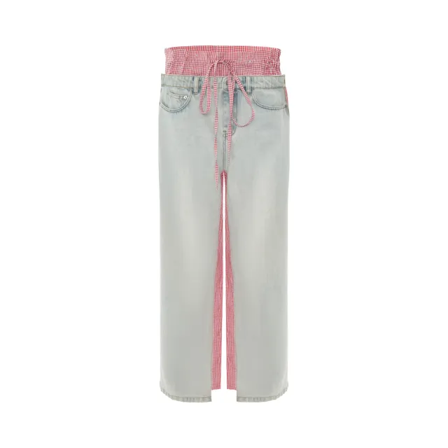 Patchwork Jeans Pink Plaid Women's Clothing Red - Shop at LoveMi