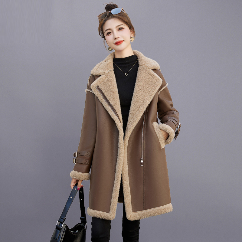 Women's Mid-length Fleece-lined Casual Coat