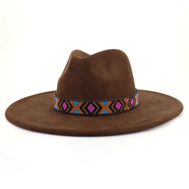 Women's Suede Bohemian Large Brim Flat Top Hat Brown - Shop at LoveMi