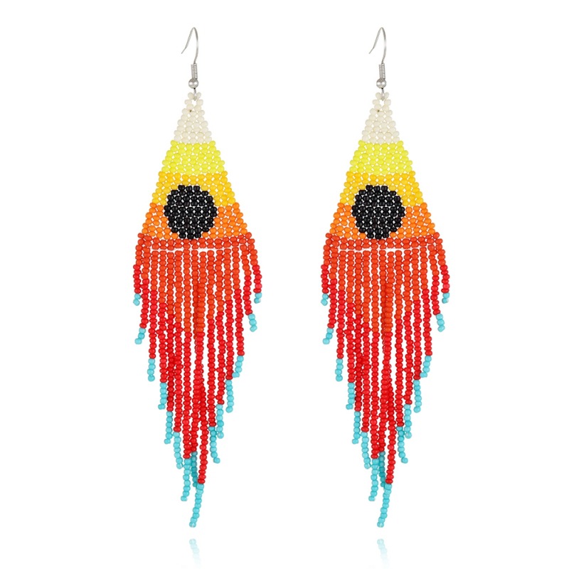 Europe And America Creative Sea Sunrise Landscape Tassel Earrings Female Ethnic Style Long Handmade Bead