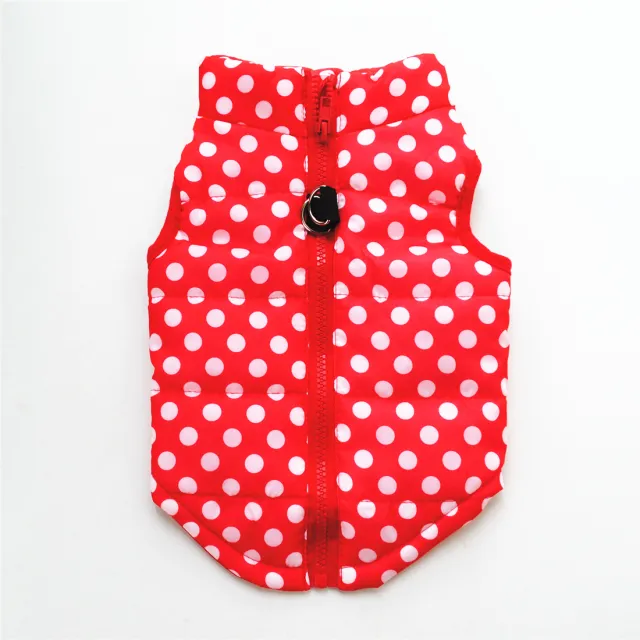 New Dog Clothes Winter Thickened Dog Cotton padded Jacket Waistcoat Vest Down Silk Cotton Traction Buckle Red Polka Dot - Shop at LoveMi