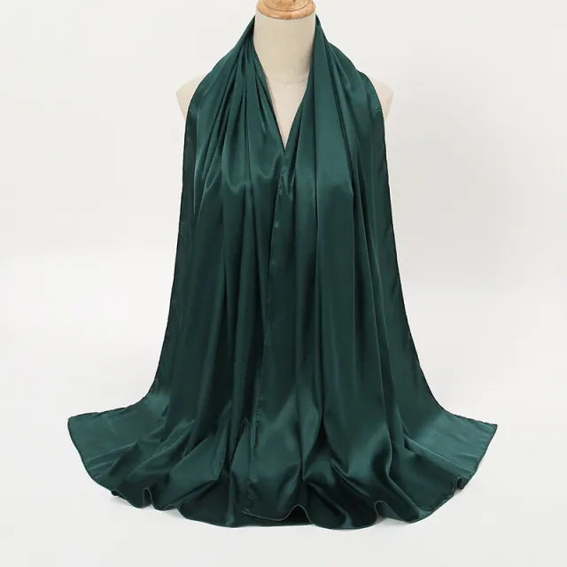 Pure Color Pearl Satin Fashion Monochrome Scarf 18 Dark Green - Shop at LoveMi