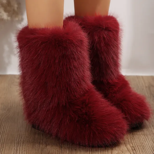 Mid calf Plush Boots Keep Warm Red - Shop at LoveMi