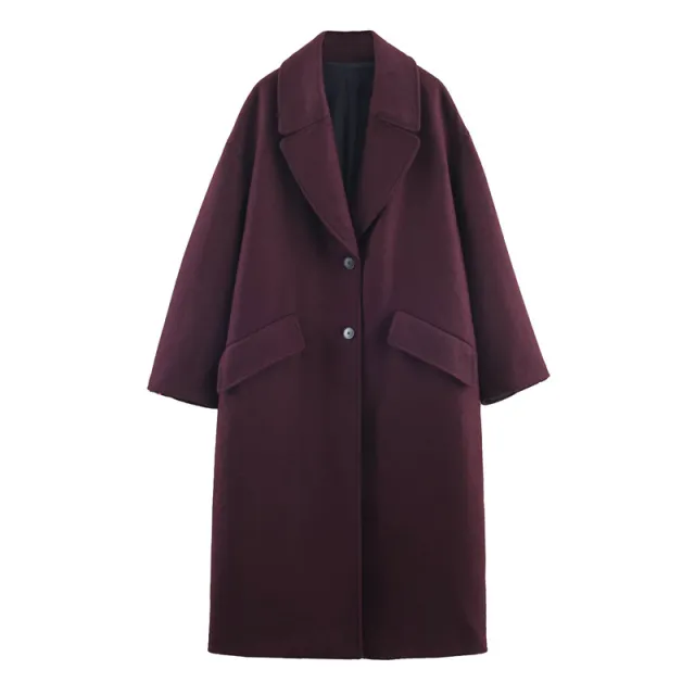 Women's All match Loose Slimming Long Overcoat Wine Red - Shop at LoveMi