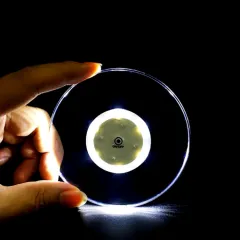 LED Glow Coaster Acrylic Crystal Emitting Luminous Bar Cocktail Mug Stand Light Coasters Flashing Base Tableware Decoration Pads - Round White Light - View 1