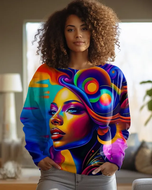 Polyester Women's Round neck Long sleeved Sweater Printing 3T2922 S - Shop at LoveMi
