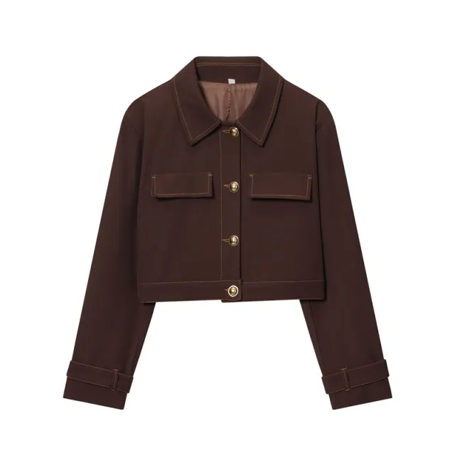 Piped Short Jacket With Flare Pants Set Top L - Shop at LoveMi