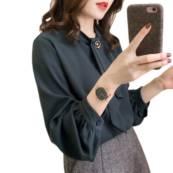 Loose Lantern Sleeve Chiffon Shirt Women's Long Sleeve