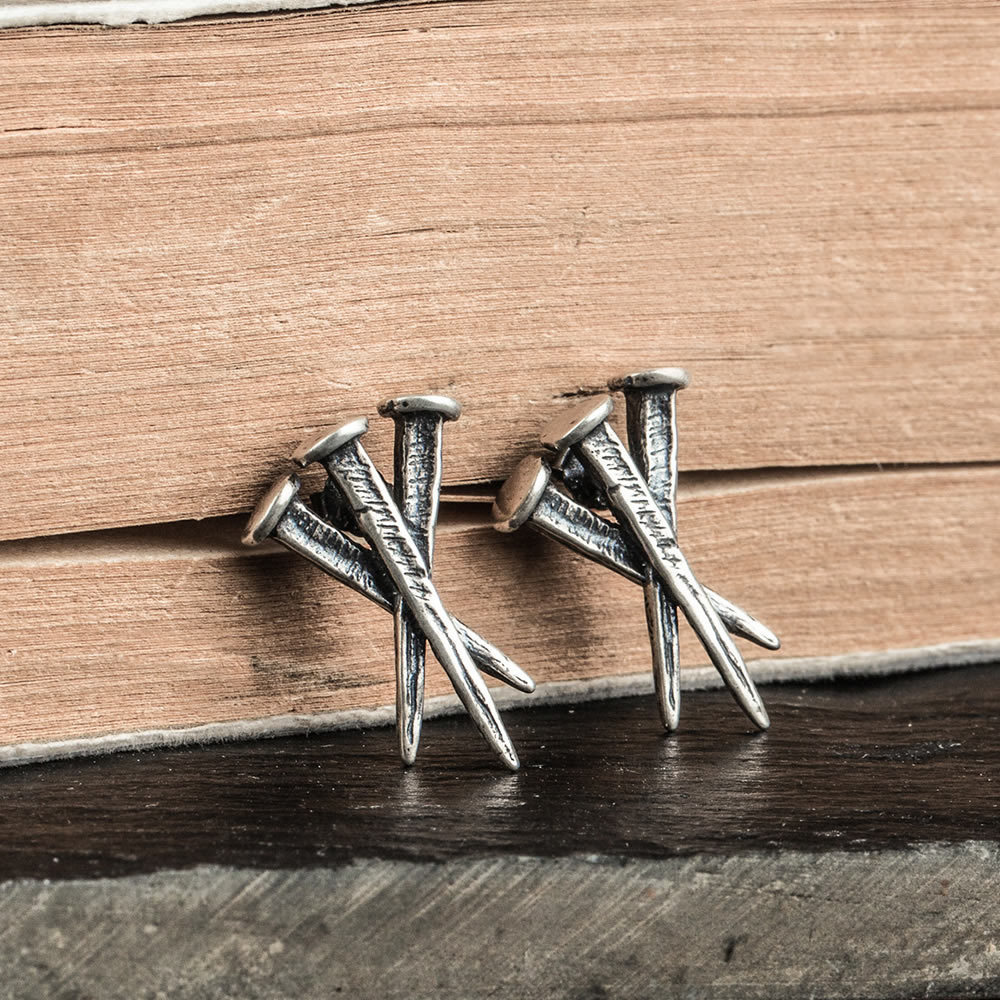 Title 6, S925 Sterling Silver Nail Stud Earrings, elegan...