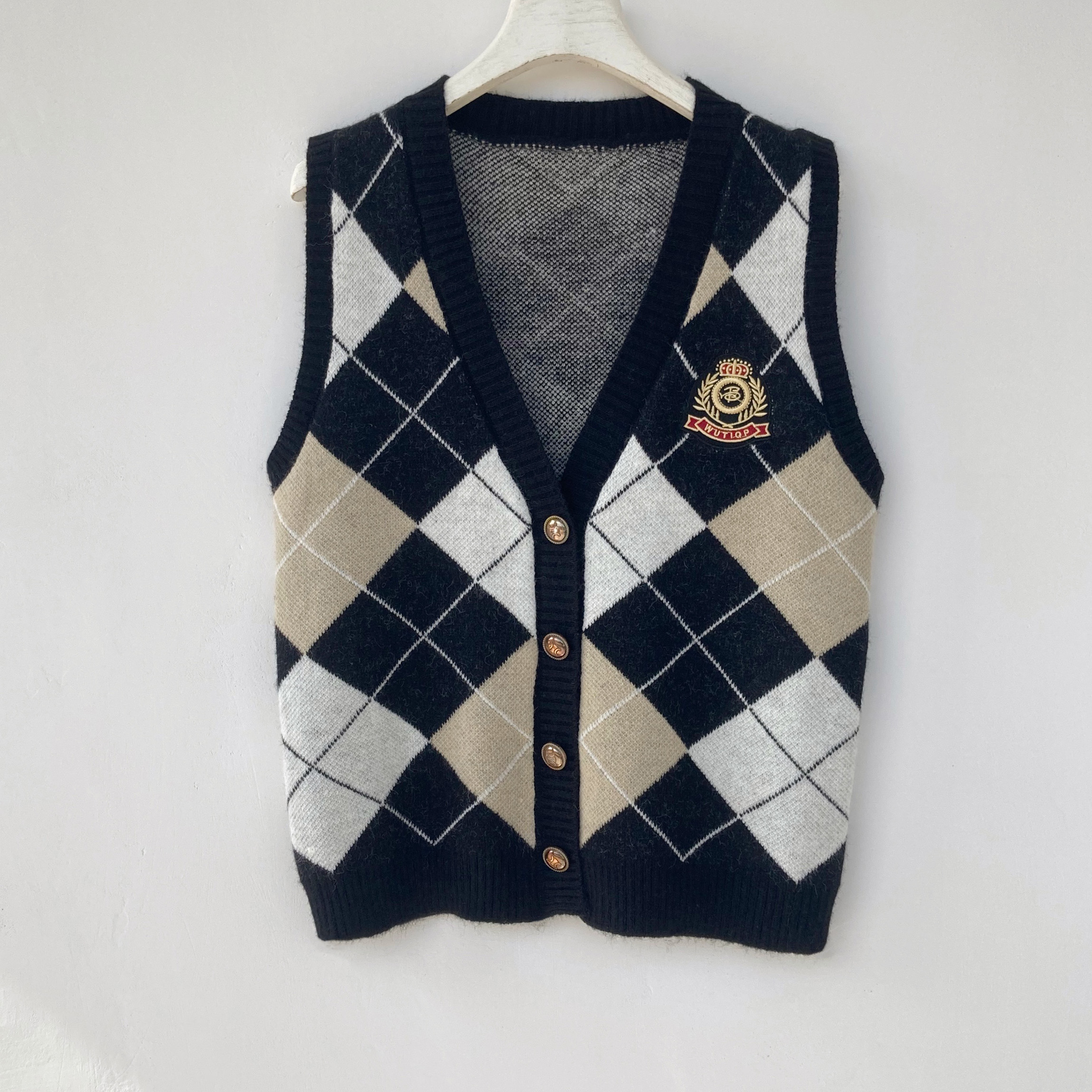 Title 1, Cardigan Gilet Plaid in Maglia Stile College Pr...