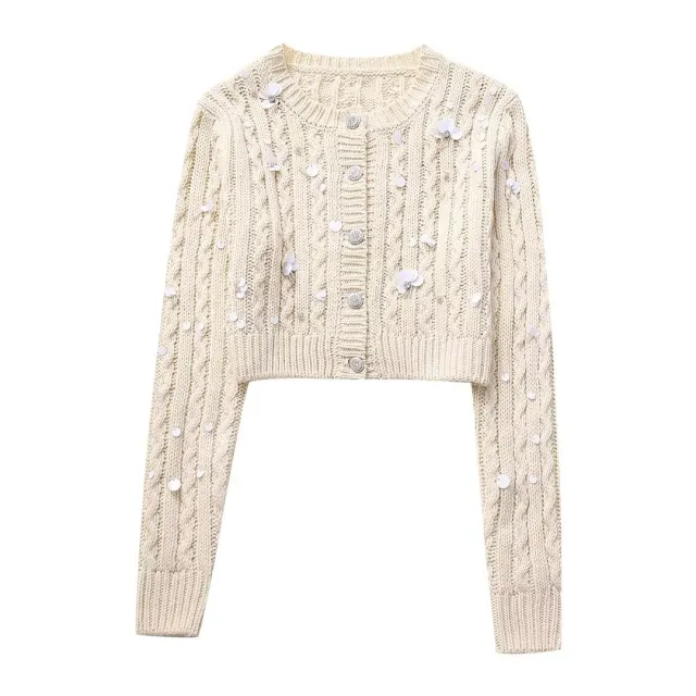 Elegant Slim fit Sequined Sweater Milky White - Shop at LoveMi