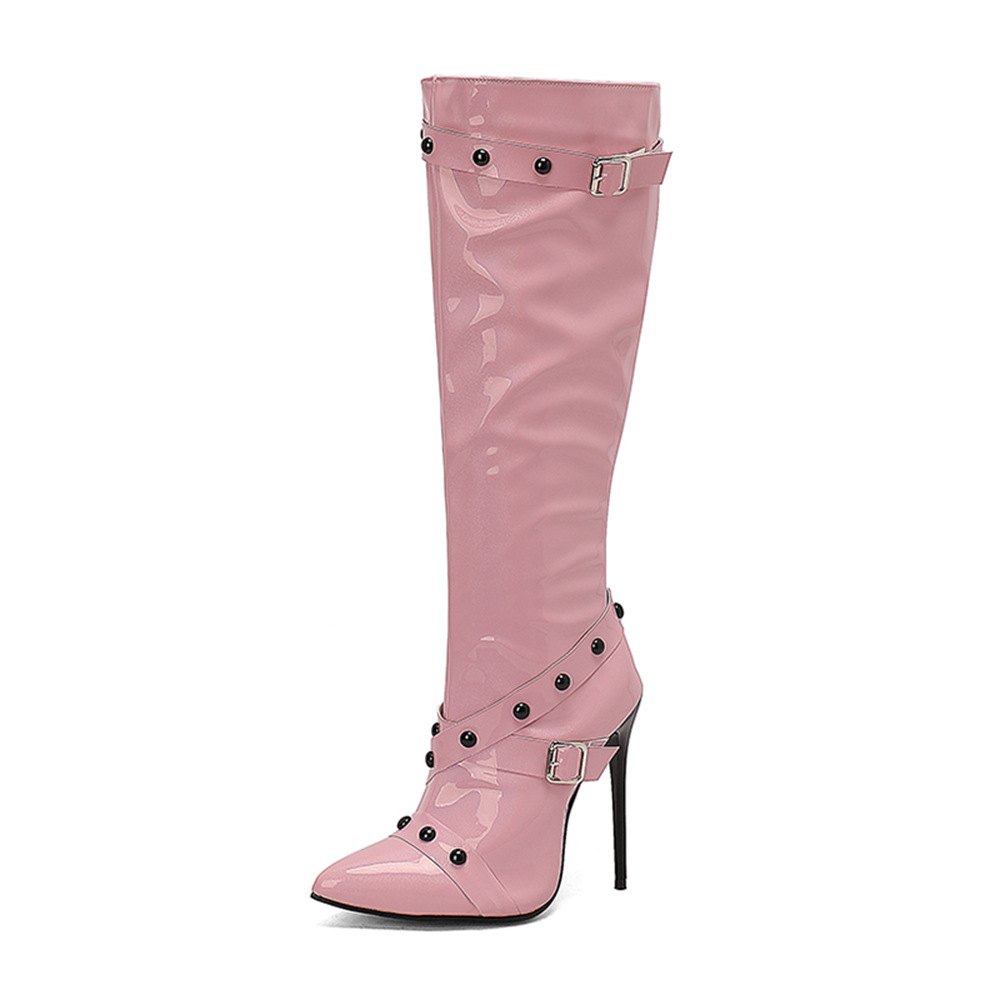 Womens Stiletto Heel Rivet Long Boots