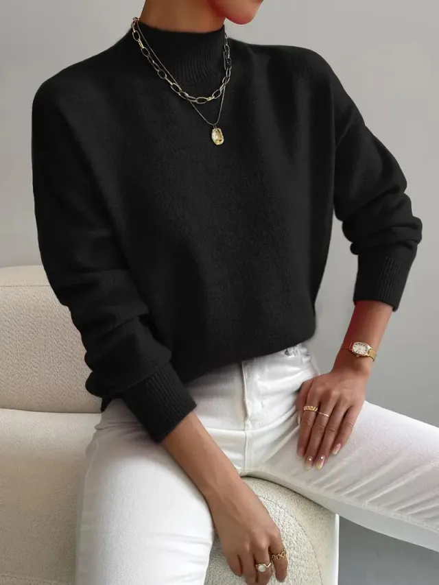 Women's Solid Color Casual And Comfortable Elegant Pullover Knitted Sweater Black - Shop at LoveMi