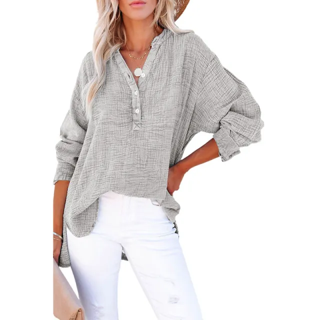 Loose Casual Style Cotton Pullover Gray - Shop at LoveMi