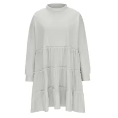 Women's Stitching Loose-fitting Pleated Sweater Dress - White - View 1