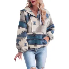 Women's Retro Fashion Half-Zip Long Sleeve Sweatshirt - M2590804-L - View 1