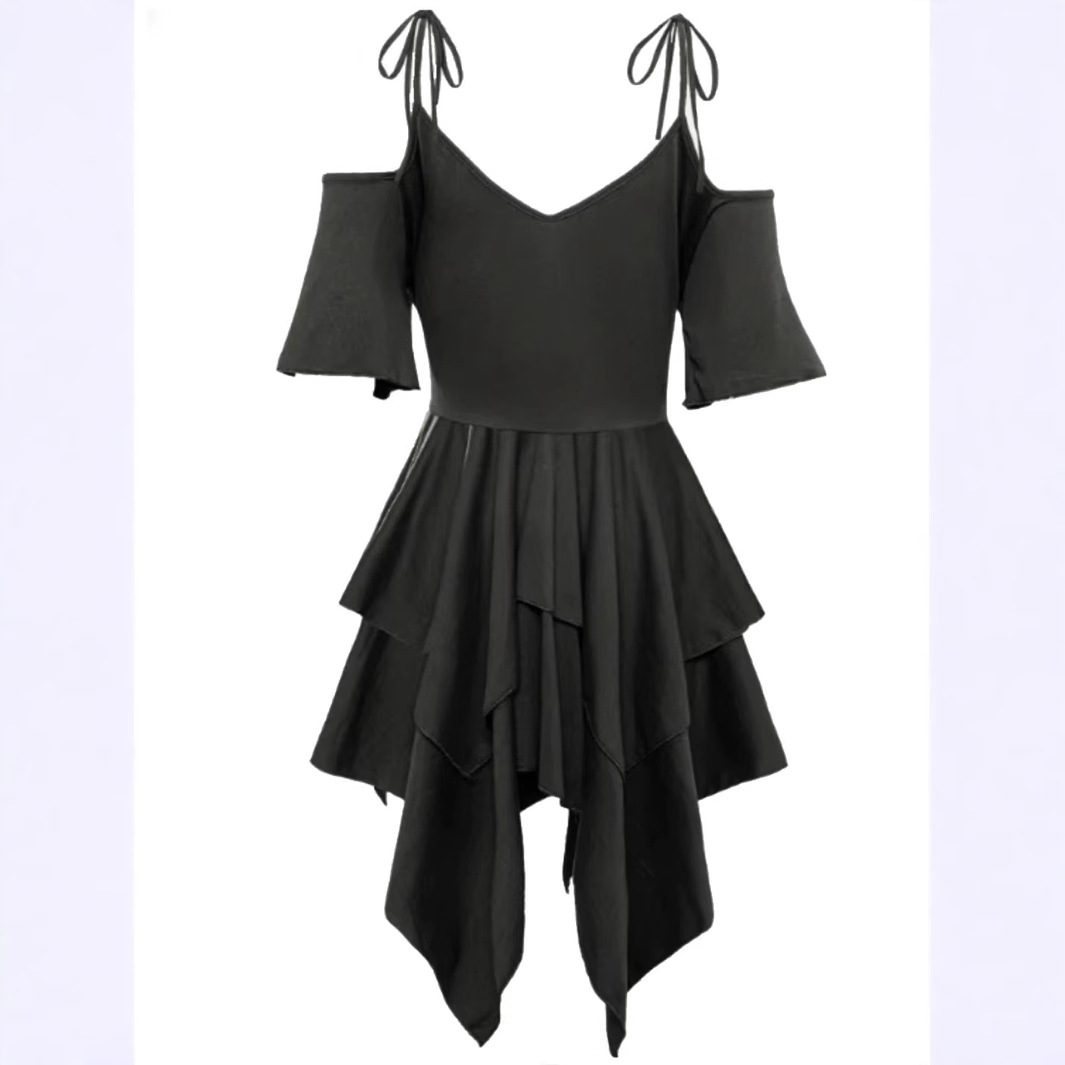 Plus Size Women's Clothing Street Hipster V-neck Cold Shoulder Short Sleeve Dress