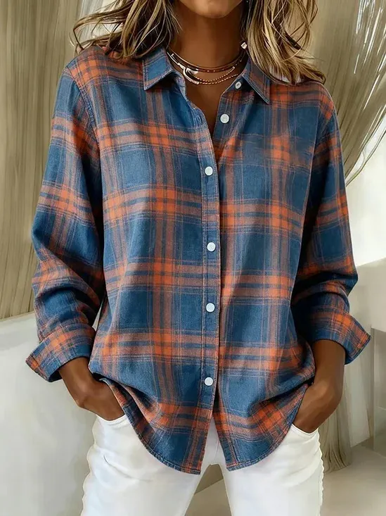 Check Print Women's Long Sleeve Shirt Wf04Yh251024Y110 - Shop at LoveMi
