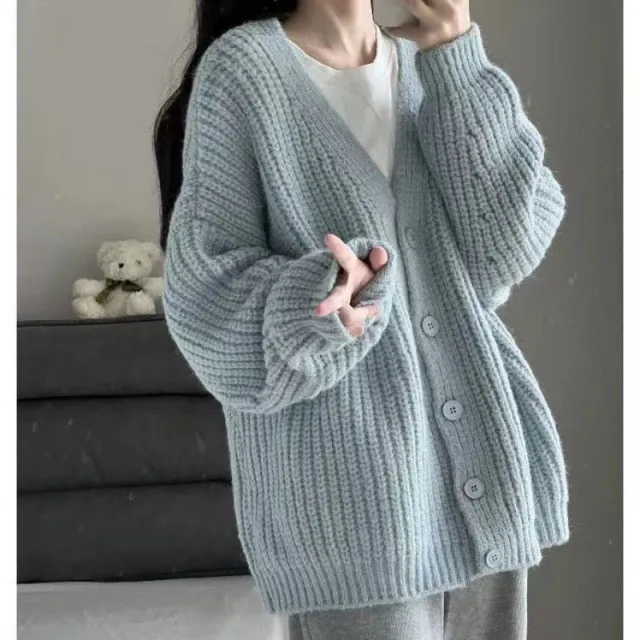Sweater Cardigan Autumn Coat Idle Style Sweet Sky Blue - Shop at LoveMi