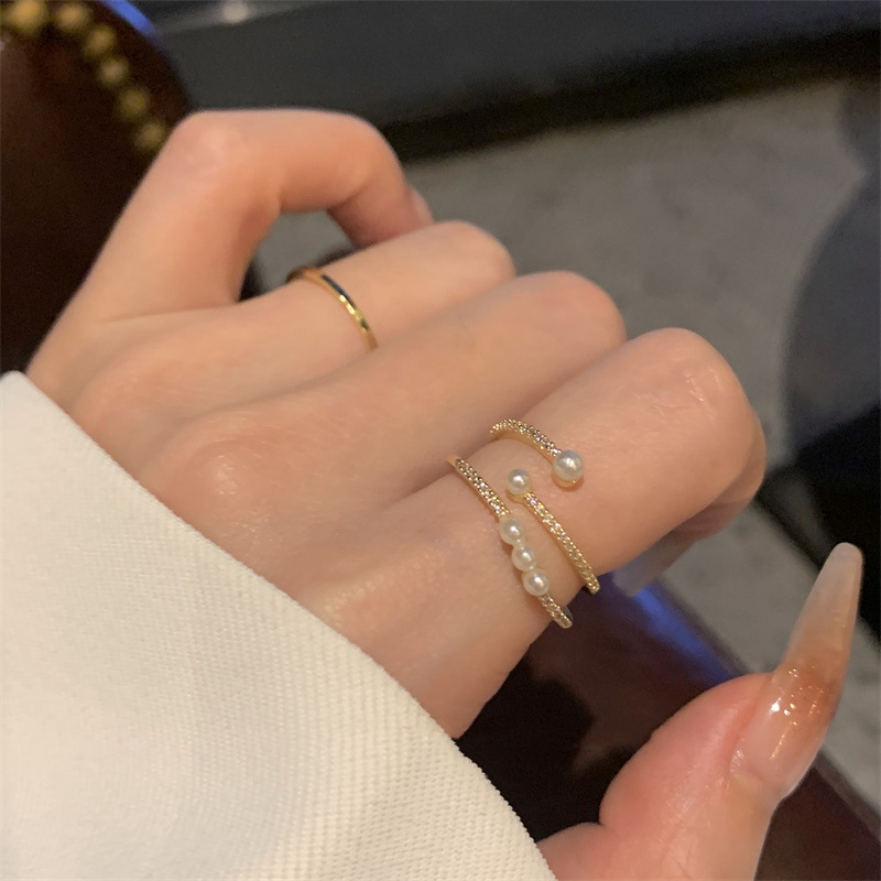 Women's Pearl Ring Fashion Minority Design Light Luxury And Simplicity Two-piece Set Open Temperament