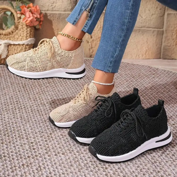 Mesh Lace Up Low Top Shoes Breathable Export Quality Lace Up Platform Sneakers