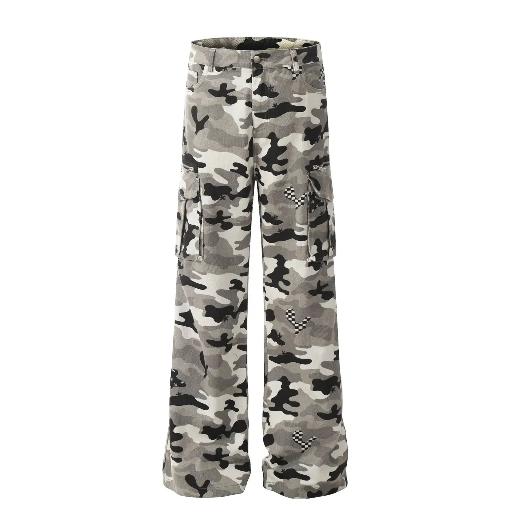 Women's Cotton Straight Casual Working Pants - Camouflage-M