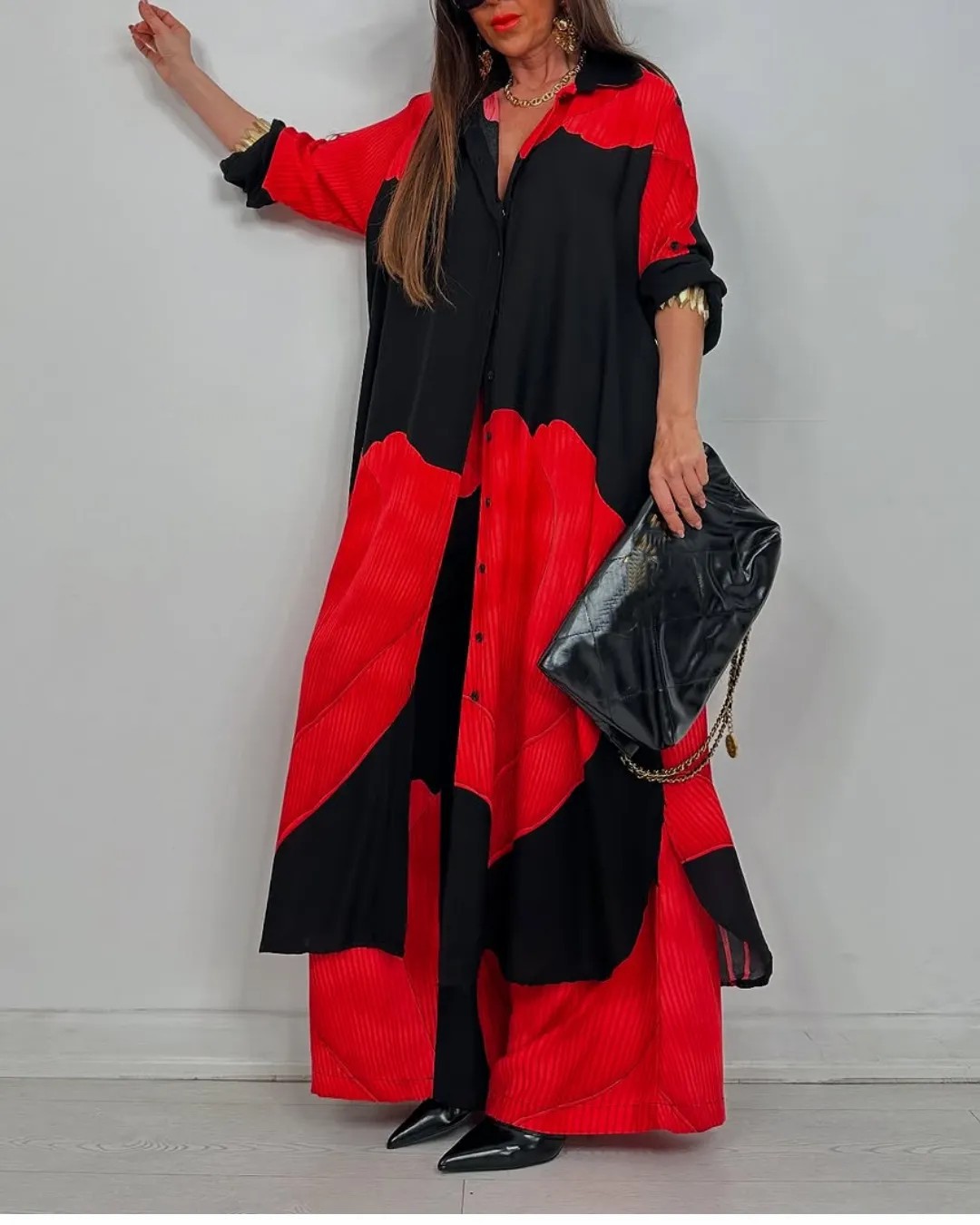 Women's Clothing Fashion Colorblock Loose Shirt