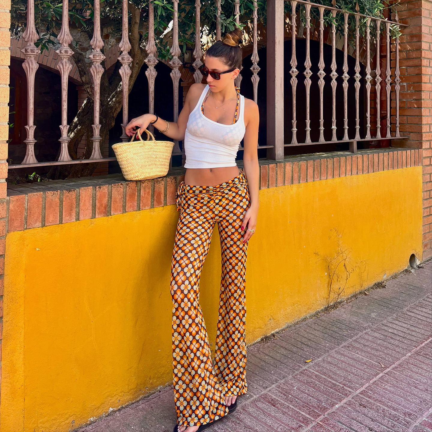 Retro Yellow Low-Waist Slimming Stretchy Casual Pants For Women
