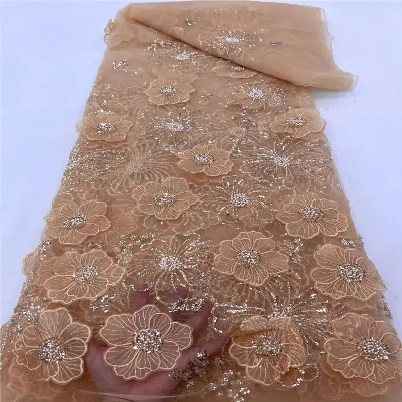 Three-dimensional Embroidered Mesh Fabric Sequin Bead Tube Embroidery
