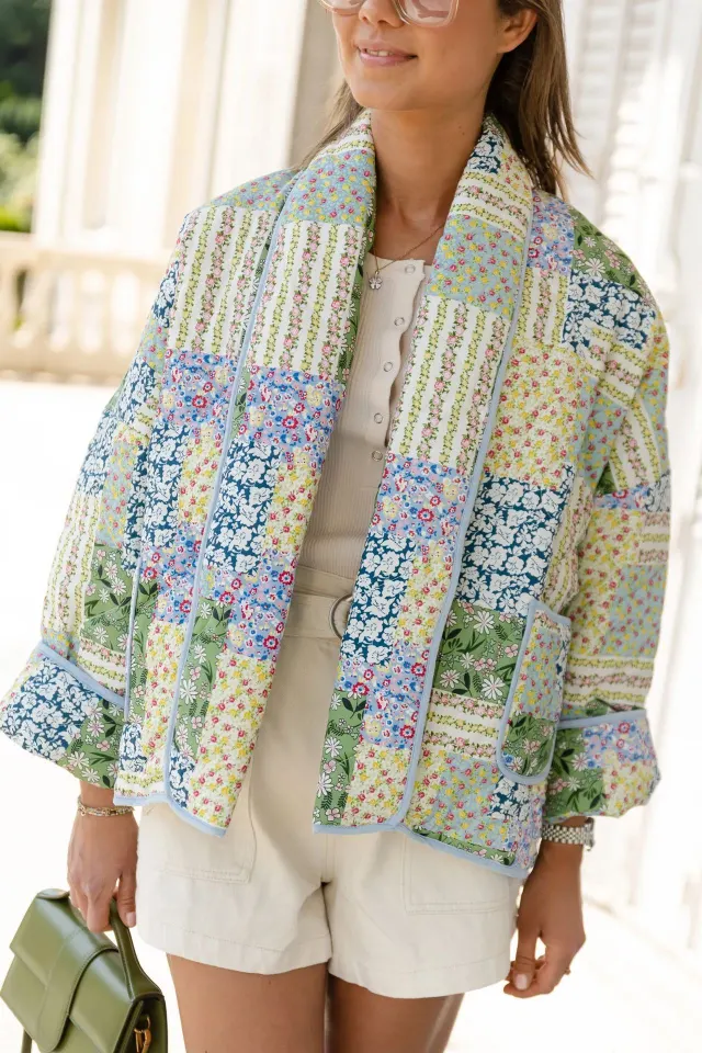 Women's Lapel Fashion Pattern Print Cotton padded Jacket Coat A Green Print - Shop at LoveMi