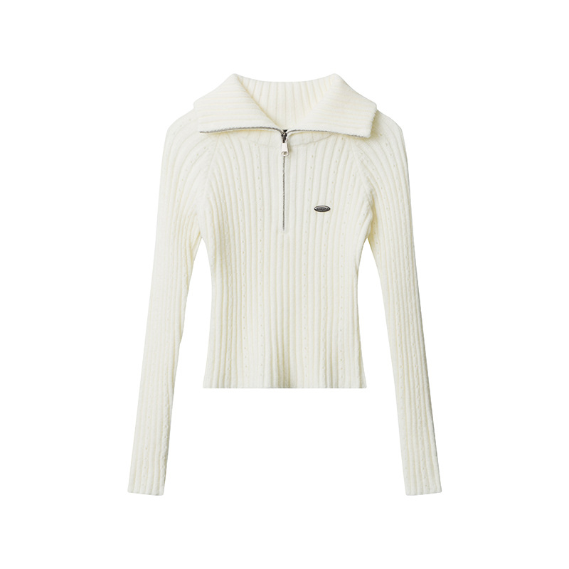 Striped Knitted Cardigan Slim-fit Crop-top Sunken Stripe Long Sleeve