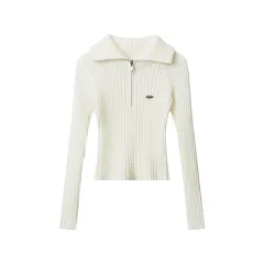 Striped Knitted Cardigan Slim-fit Crop-top Sunken Stripe Long Sleeve - Beige - View 1