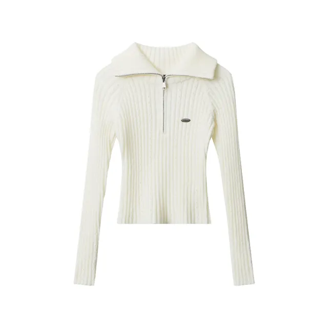 Striped Knitted Cardigan Slim fit Crop top Sunken Stripe Long Sleeve Beige - Shop at LoveMi