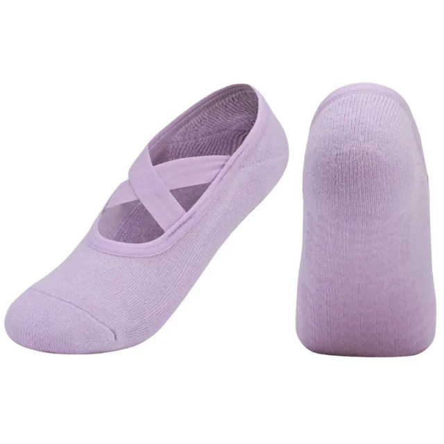 Non slip Glue Women's Antibacterial Cotton Cross Strap Yoga Socks Purple - Shop at LoveMi