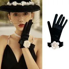 Women's Retro Hepburn Wind Black Evening Dress Butterfly Gloves - Black - View 1