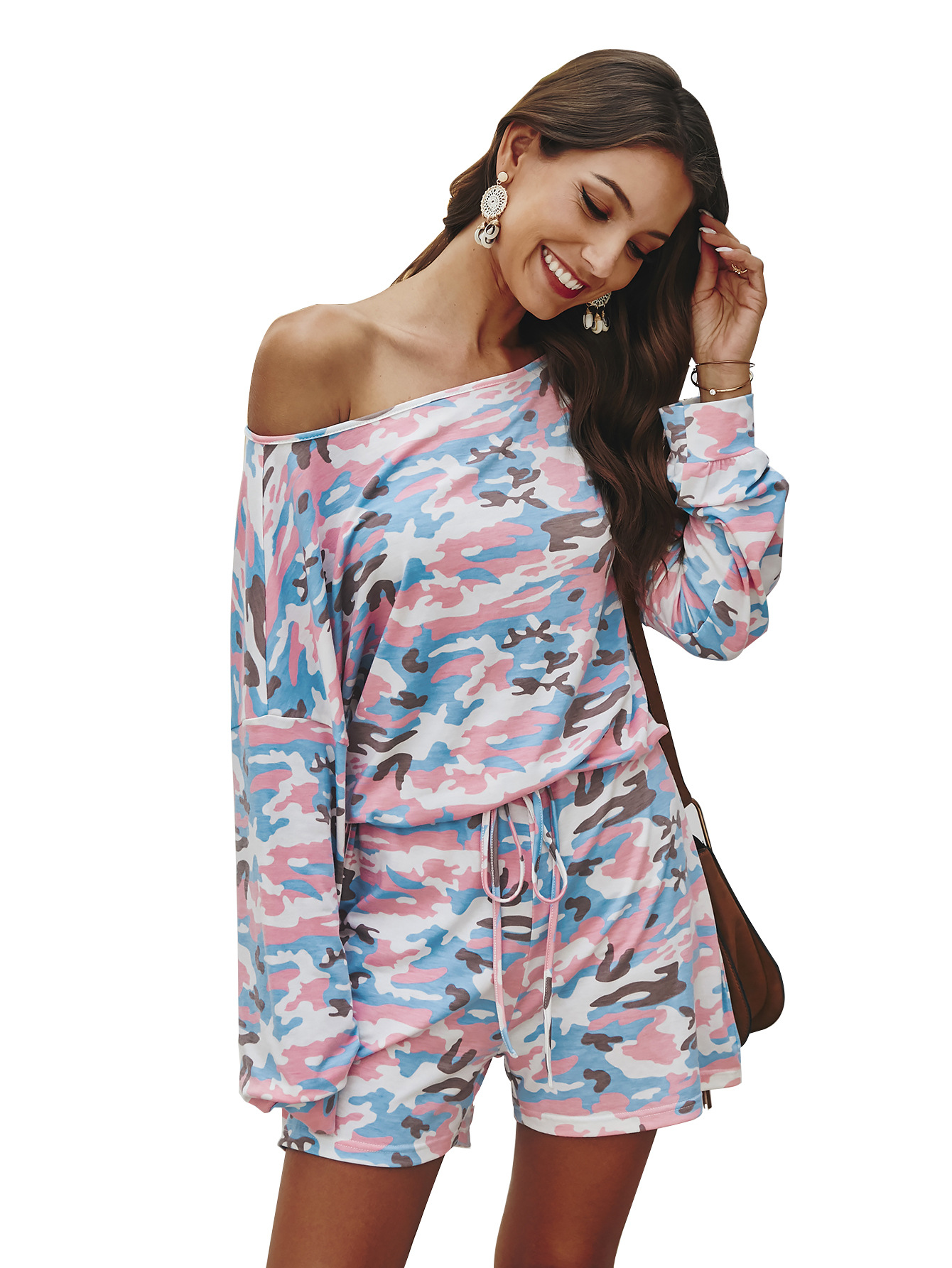 Spring Wear European And American Camouflage Casual One piece Shorts Pink - Shop at LoveMi