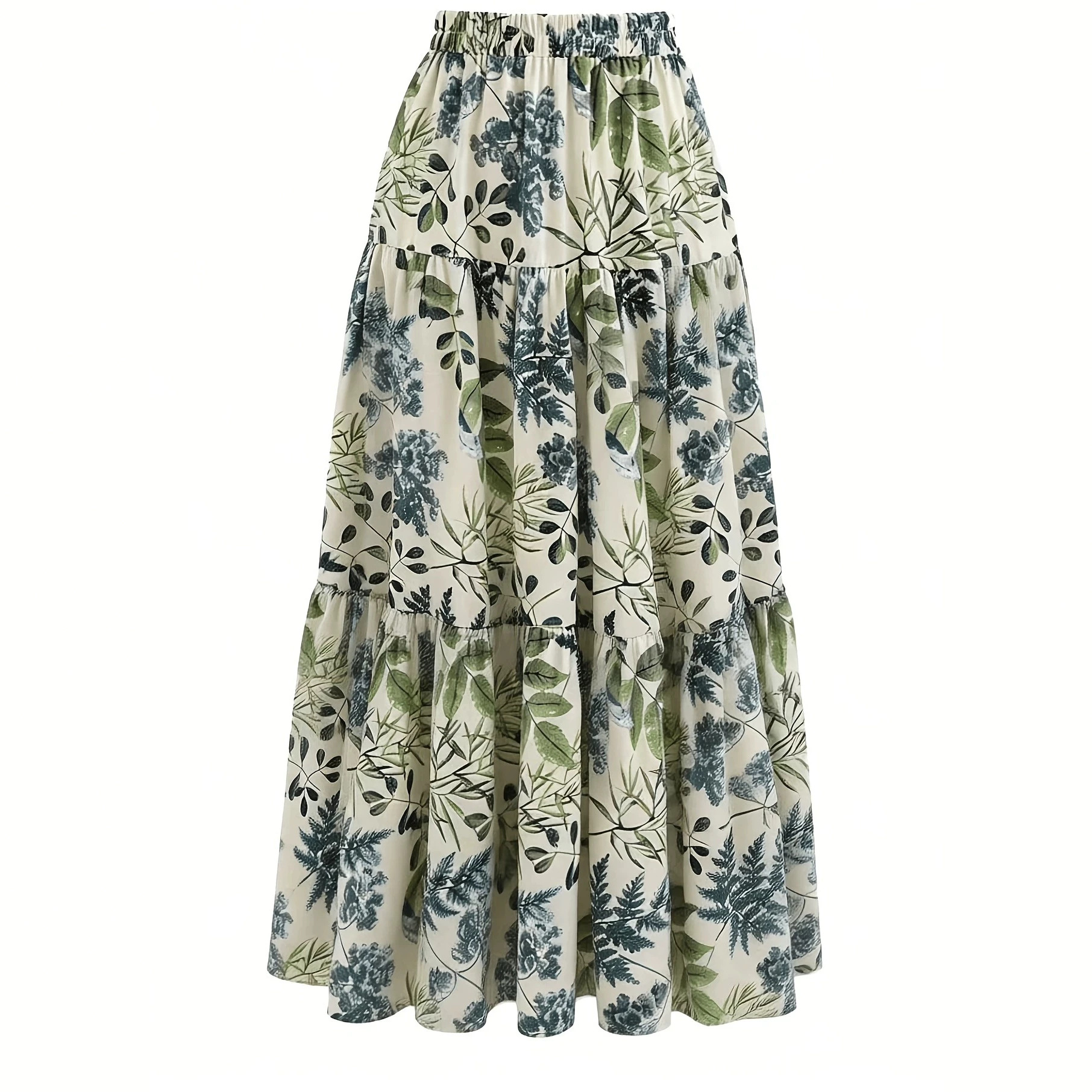 European And American-style Long Layered Dress With Floral Print