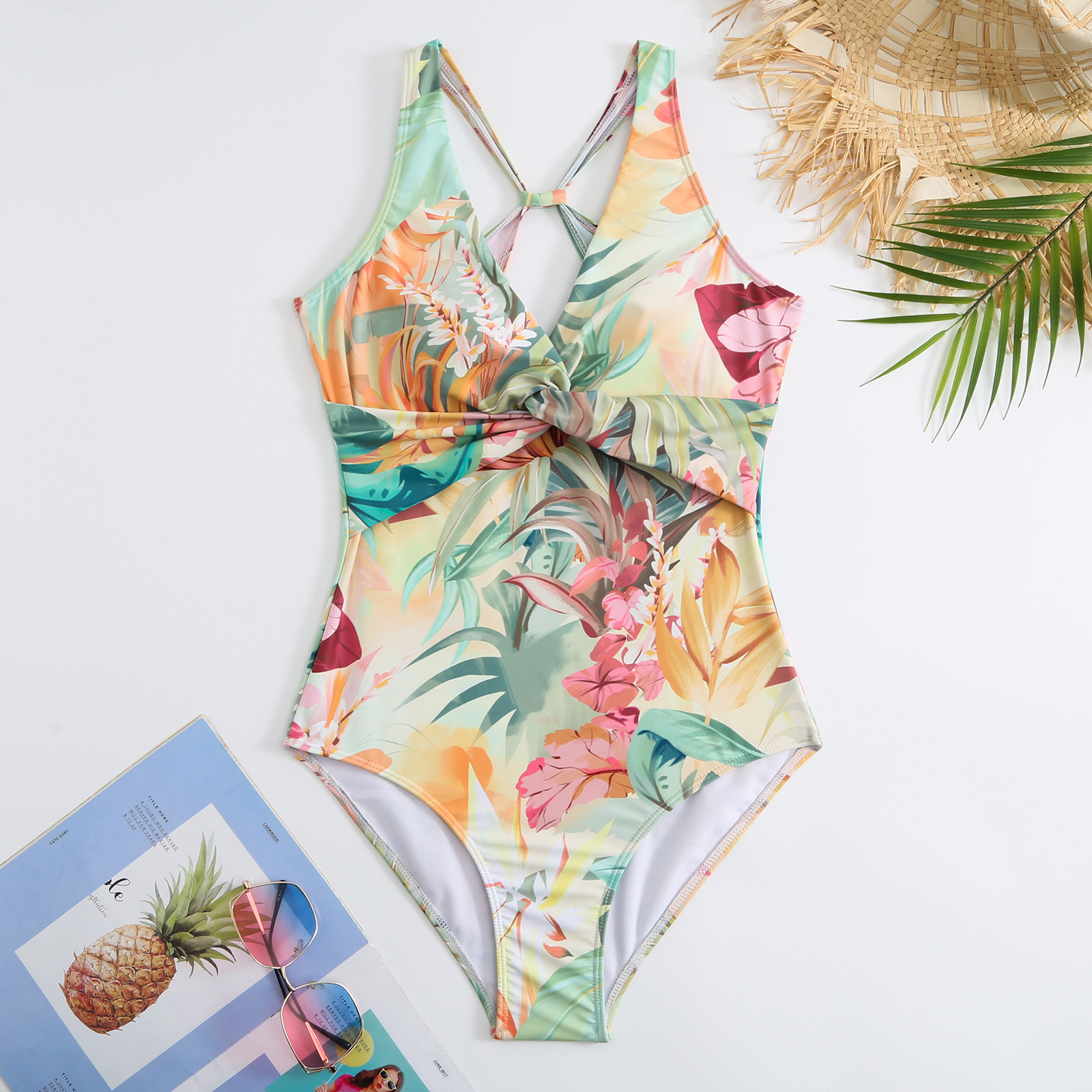 Women’s One-piece Swimsuit Conservatively Thin Vintage Print