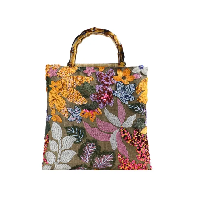 Colorful Sequins Vintage Embroidered Bamboo Handbag Colorful - Shop at LoveMi