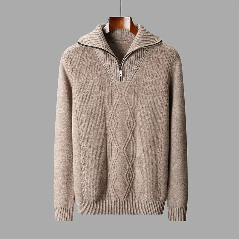 Men's Diamond-Pattern Sweater Casual Stand Collar Long
