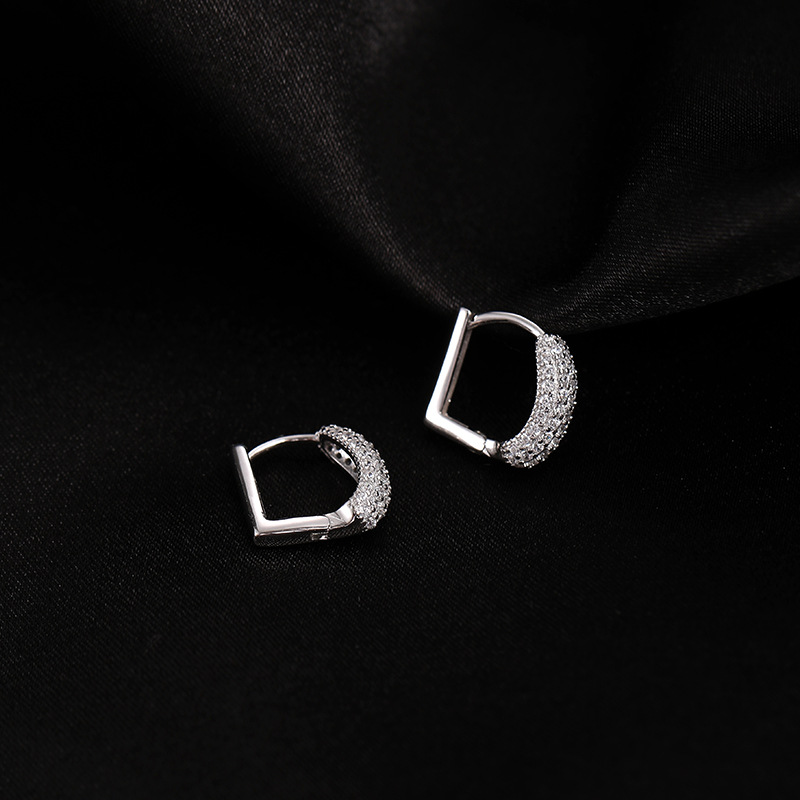 S925 Silver Simple Square Zircon Earrings Under Banyan Tree