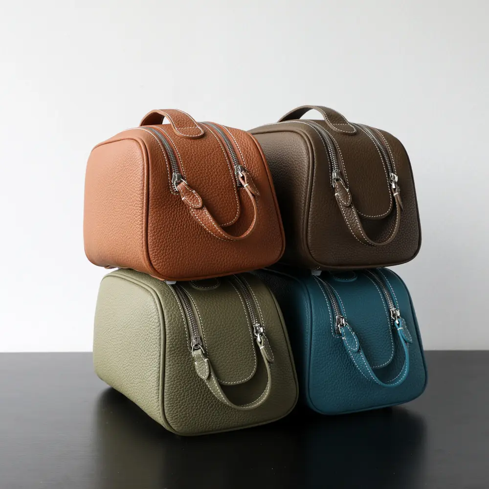 Genuine Leather Portable Travel Toiletry Bag, Womens