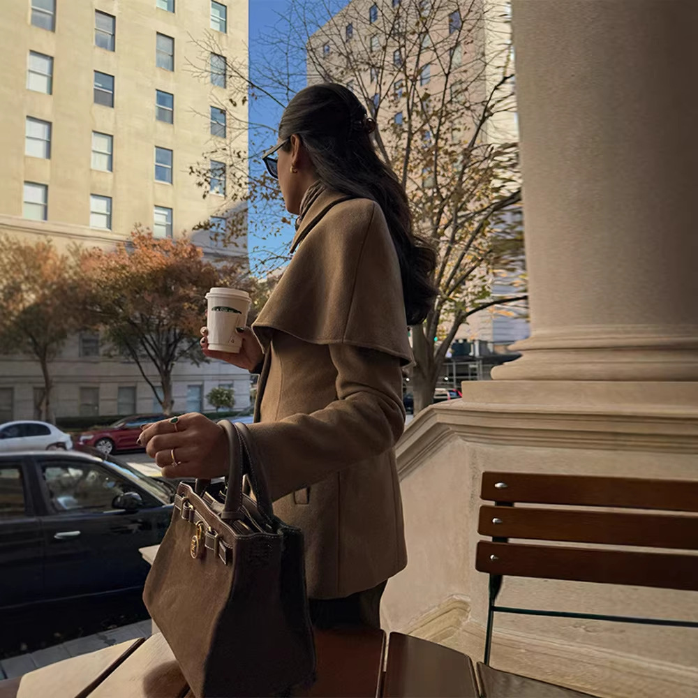 British-style Patchwork Fake Two-Piece Cinched Cloak Trench Coat For Women