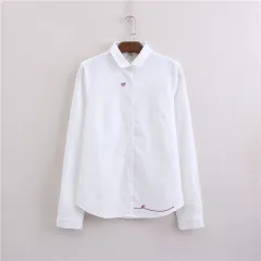 Women's Heart-shaped Embroidered Oxford-woven Bottoming Shirt Top - White - View 1