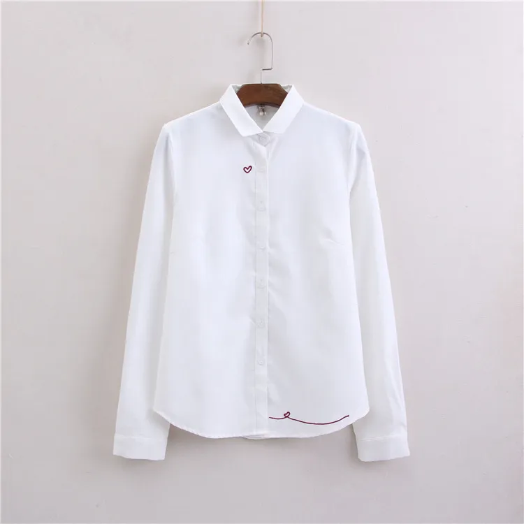Women's Heart-shaped Embroidered Oxford-woven Bottoming Shirt Top - White