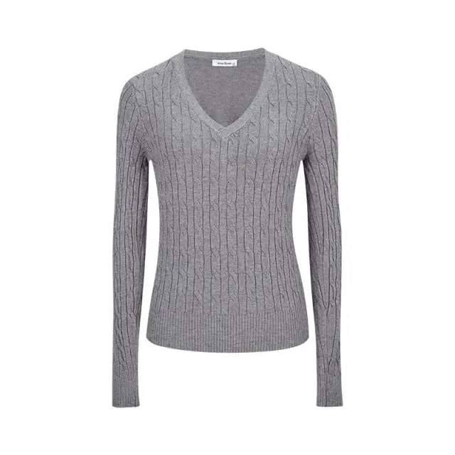 Women's Clothing Is Super Stylish With A High end Simple And Versatile Cable knit V neck Sweater Flower Gray - Shop at LoveMi
