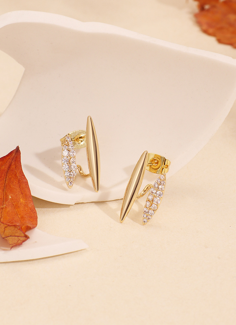 Micro-inlaid Pointed Double-layer Stud Earrings Female Silver Needle