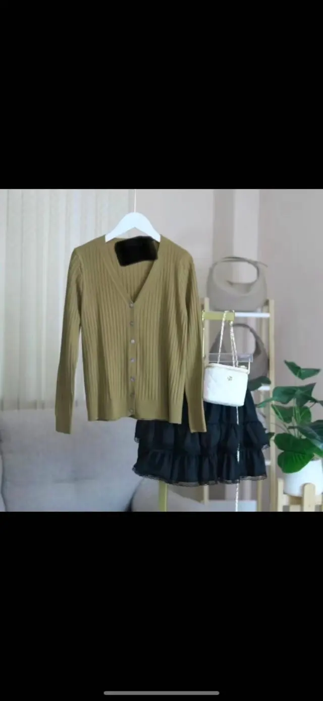 V neck Sweater Sweater Thin Cardigan Jacket Top For Women Olive - Shop at LoveMi
